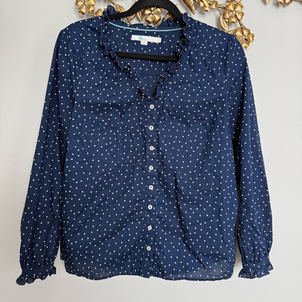 Boden Pippa Long Sleeve Navy Blue Polka Dot Blouse
